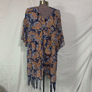LuLaRoe Monroe in blue and orange paisley